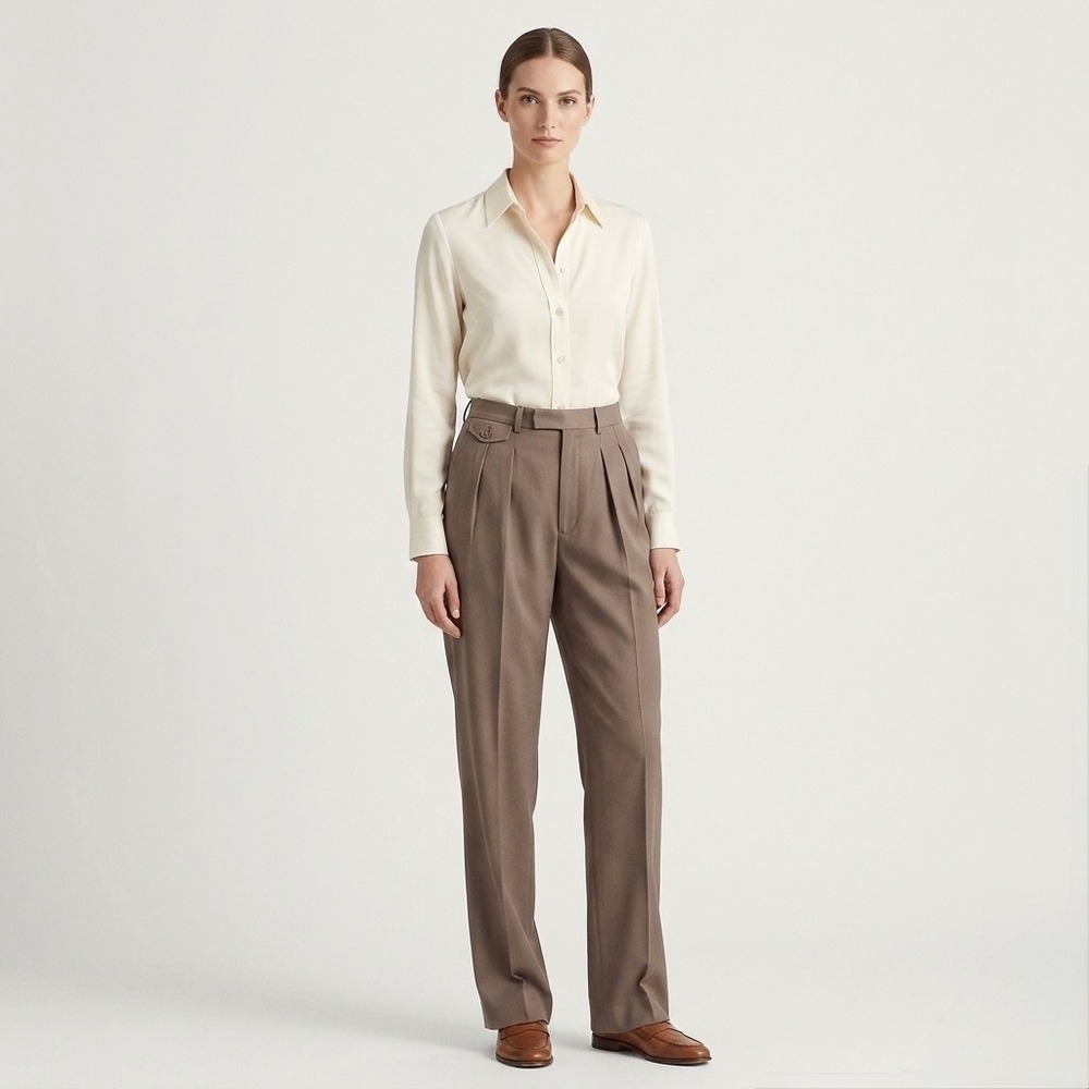 Vtg Ralph Lauren NWT Wool Pleated Trousers Women's 8 Tall Minimalist Office Read - Picture 1 of 15